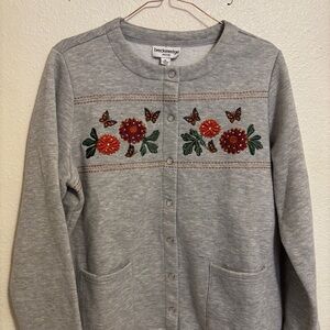 Breckenridge Gray Floral Embroidered Cardigan